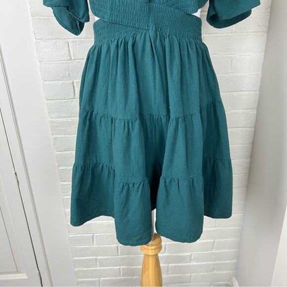 Amazon Green Teal Open Back Side Cut Outs Casual Summer Dress Size M - Picture 5 of 12